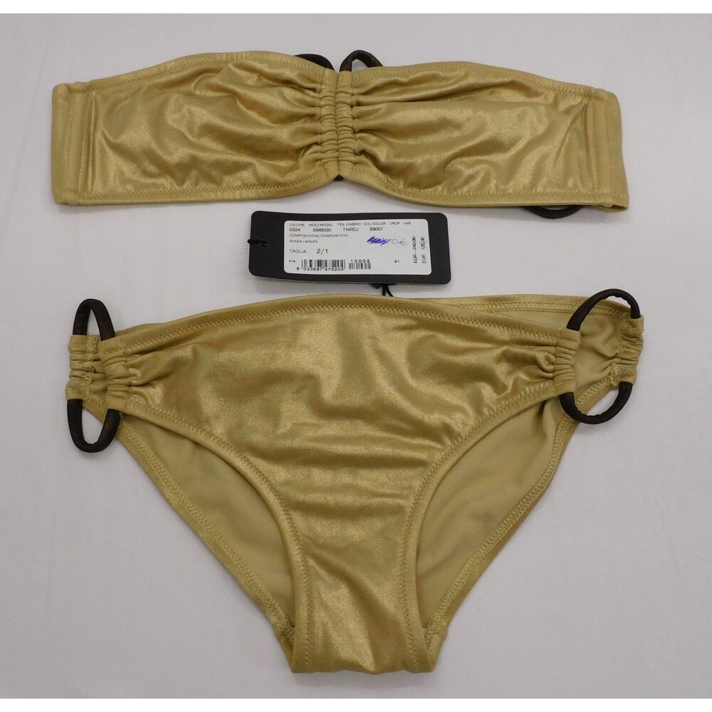 NWT Dolce & Gabbana Shimmery Gold Bandeau Bikini Set Women's USA XS or SMALL